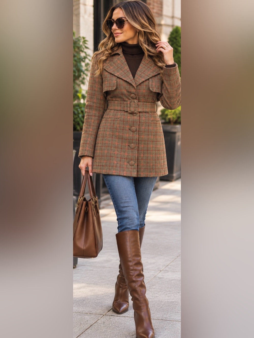New! Divine Heritage Plaid Wool Blend Belted Trench Coat NWT